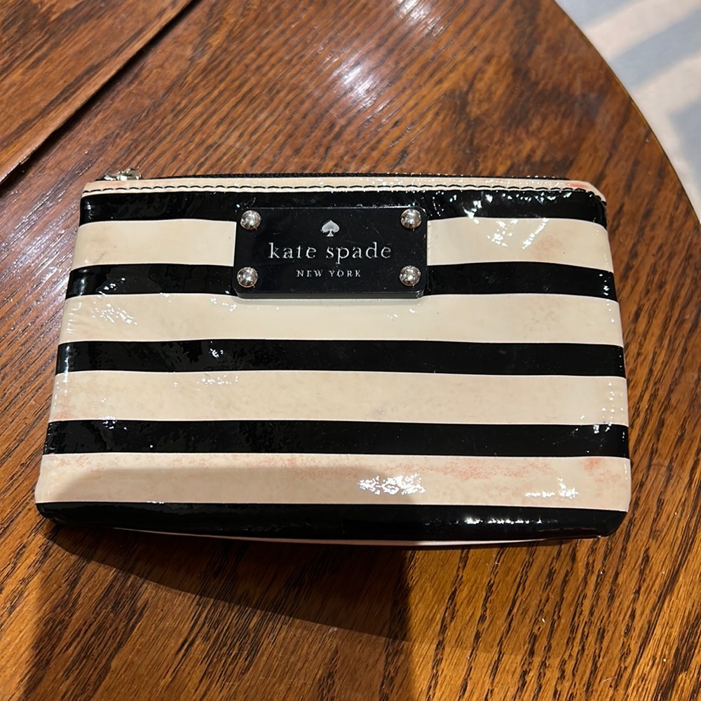 Kate Spade patent leather striped keychain coin purse wallet
